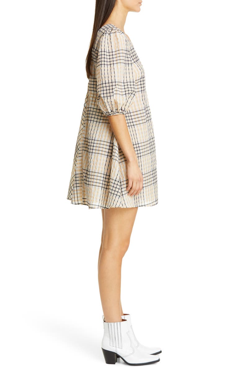 Ganni Check Seersucker Trapeze Dress, Alternate, color,