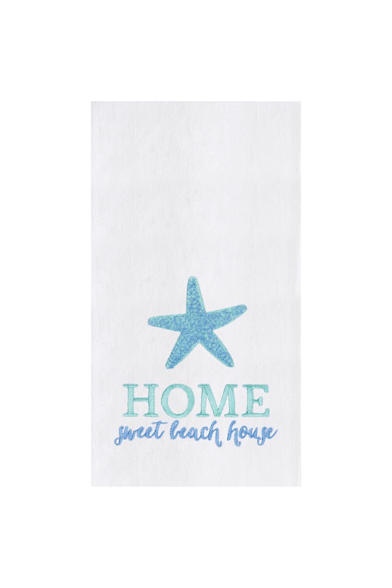 Home Sweet Beach House Embroidered Cotton Flour Sack Kitchen Towel, Main, color, Blue