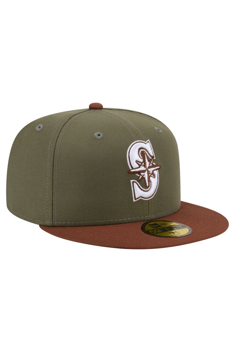 Men's New Era Olive/Brown Seattle Mariners Color Pack 59FIFTY Fitted Hat, Alternate, color, Olive