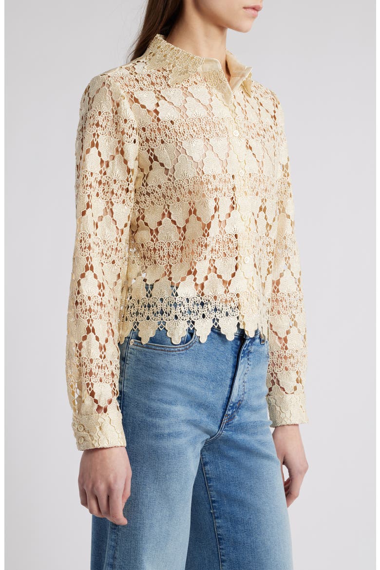 Lace Button-Up Shirt, Alternate, color, ECRU
