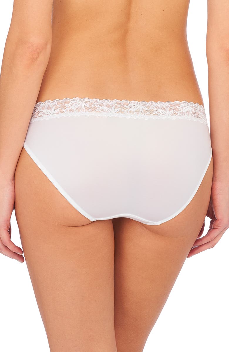 Natori Discreet Lace Trim Jersey Bikini Briefs, Alternate, color, White