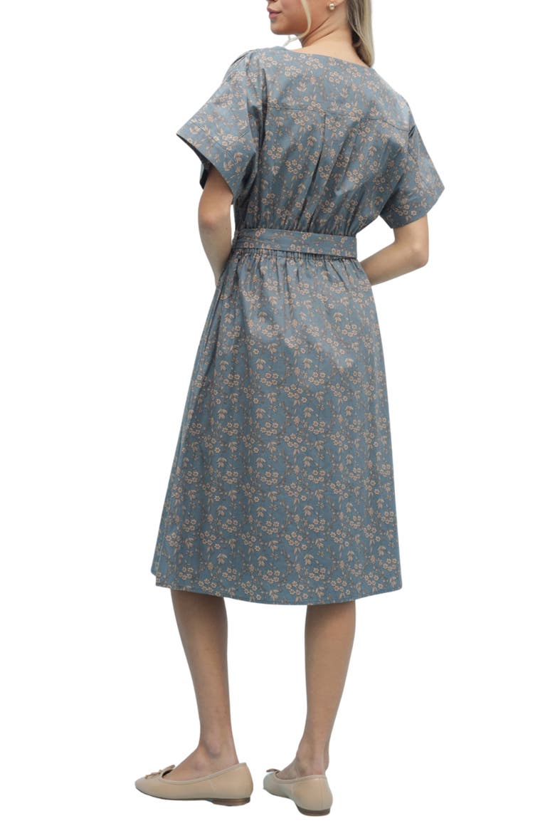 Floral Cotton Midi Dress, Alternate, color, TEAL/ MOCHA