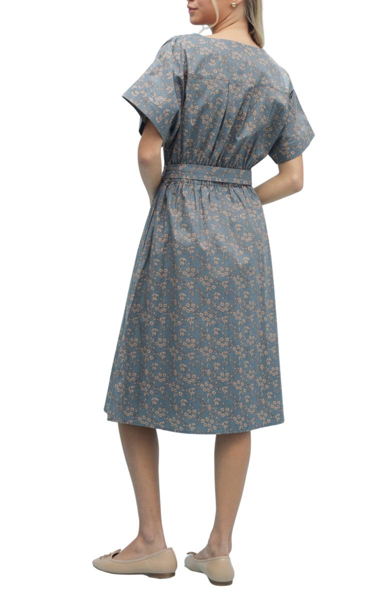 WISHLIST Floral Cotton Midi Dress, Alternate, color, Teal/ Mocha