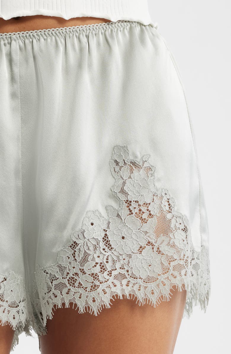 DÔEN Iona Lace Trim Silk Satin Shorts, Alternate, color, Eucalyptus
