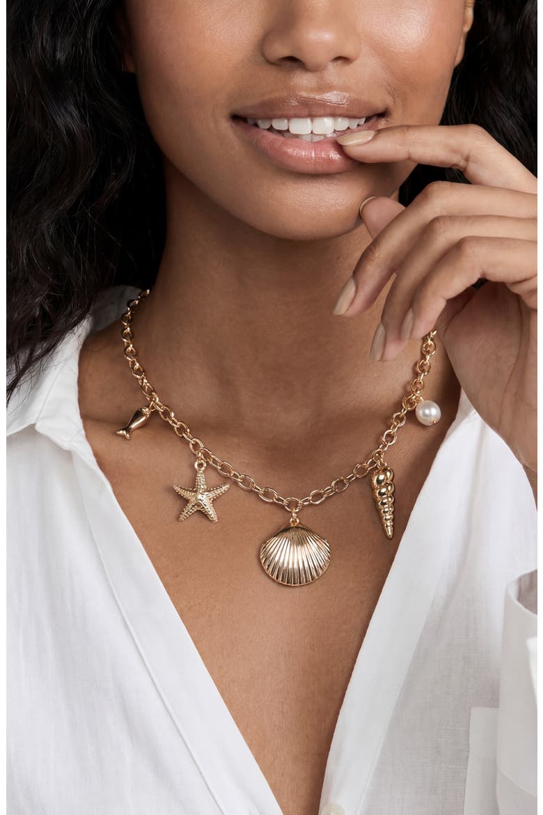 Seaside Treasures Charm Necklace, Alternate, color, GOLD