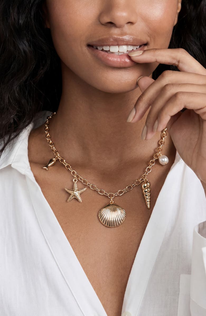 Ettika Seaside Treasures Charm Necklace, Alternate, color, Gold