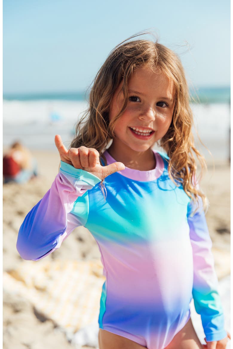 Kids' Wave Chaser Long Sleeve UPF 50+ One-Piece Rashguard Swimsuit, Alternate, color, BLUE MULTI