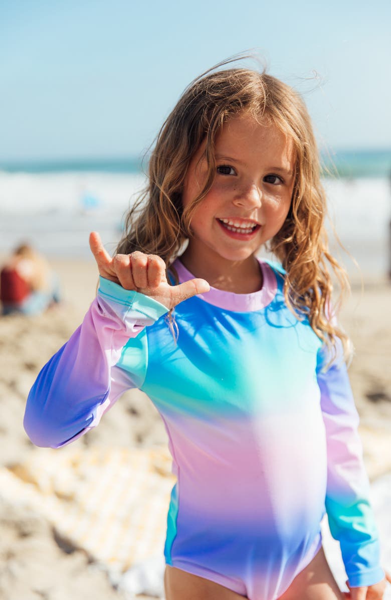 Feather 4 Arrow Kids' Wave Chaser Long Sleeve UPF 50+ One-Piece Rashguard Swimsuit, Alternate, color, Blue Multi