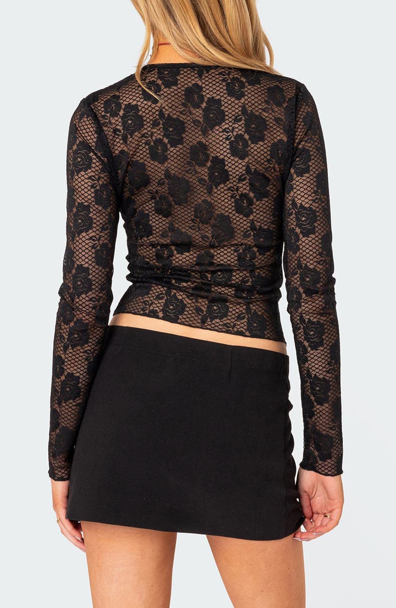 EDIKTED Rose Embroidery Long Sleeve Fishnet Top, Alternate, color, 