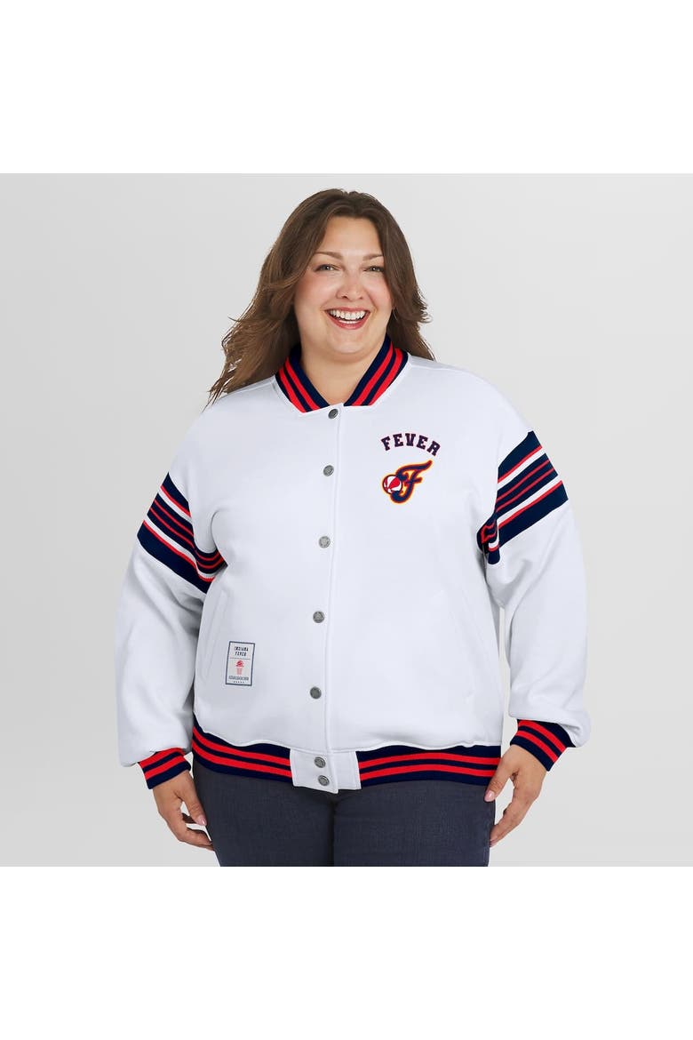 Women's WEAR by Erin Andrews White/Navy WNBA Full-Snap Fleece Sweatshirt Jacket, Alternate, color, White