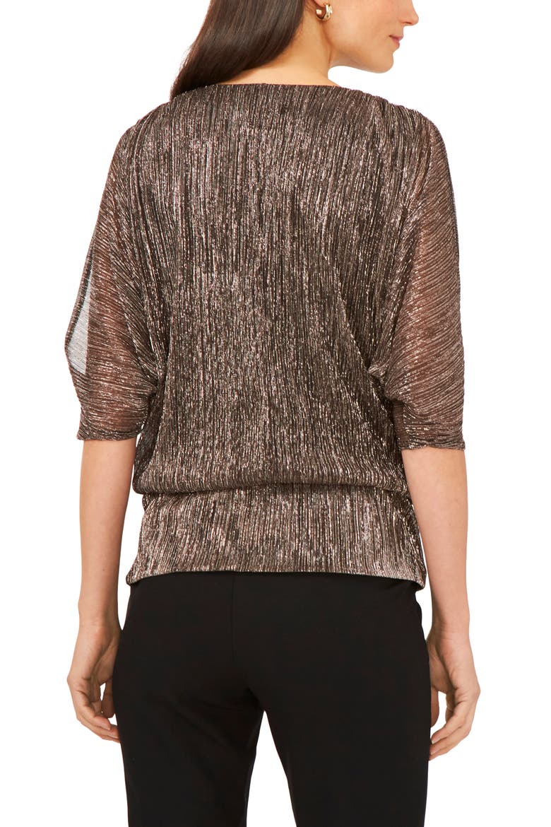 Metallic V-Neck Blouse, Alternate, color, BLACK/ COPPER