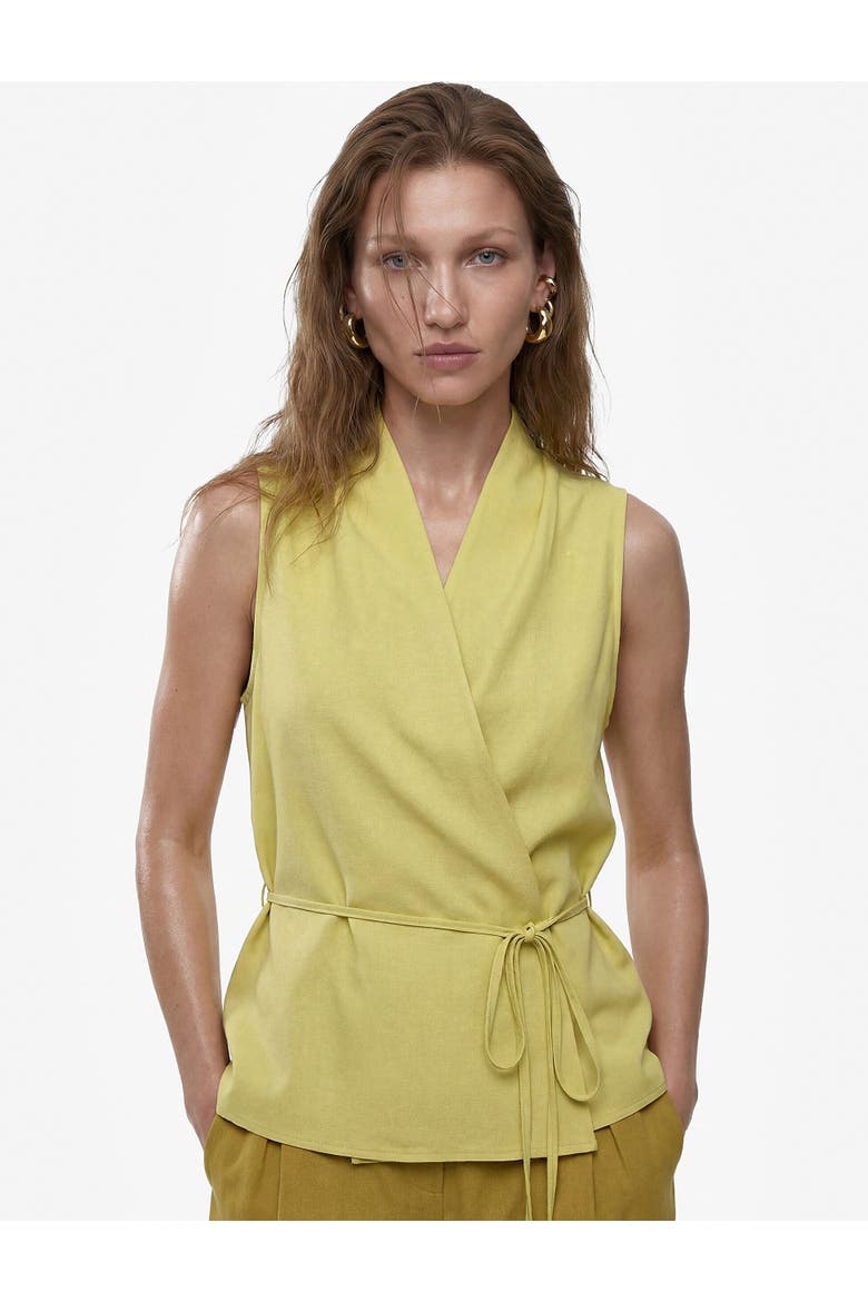 Linen Blend Halter Neck Wrap Blouse with Tie, Alternate, color, GREEN