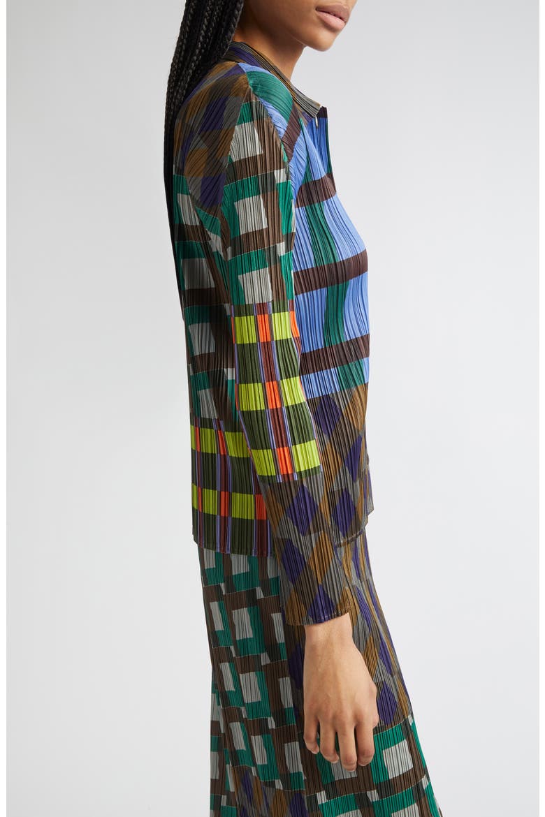 Pleats Please Issey Miyake Harmony Pleated Long Sleeve Button-Up