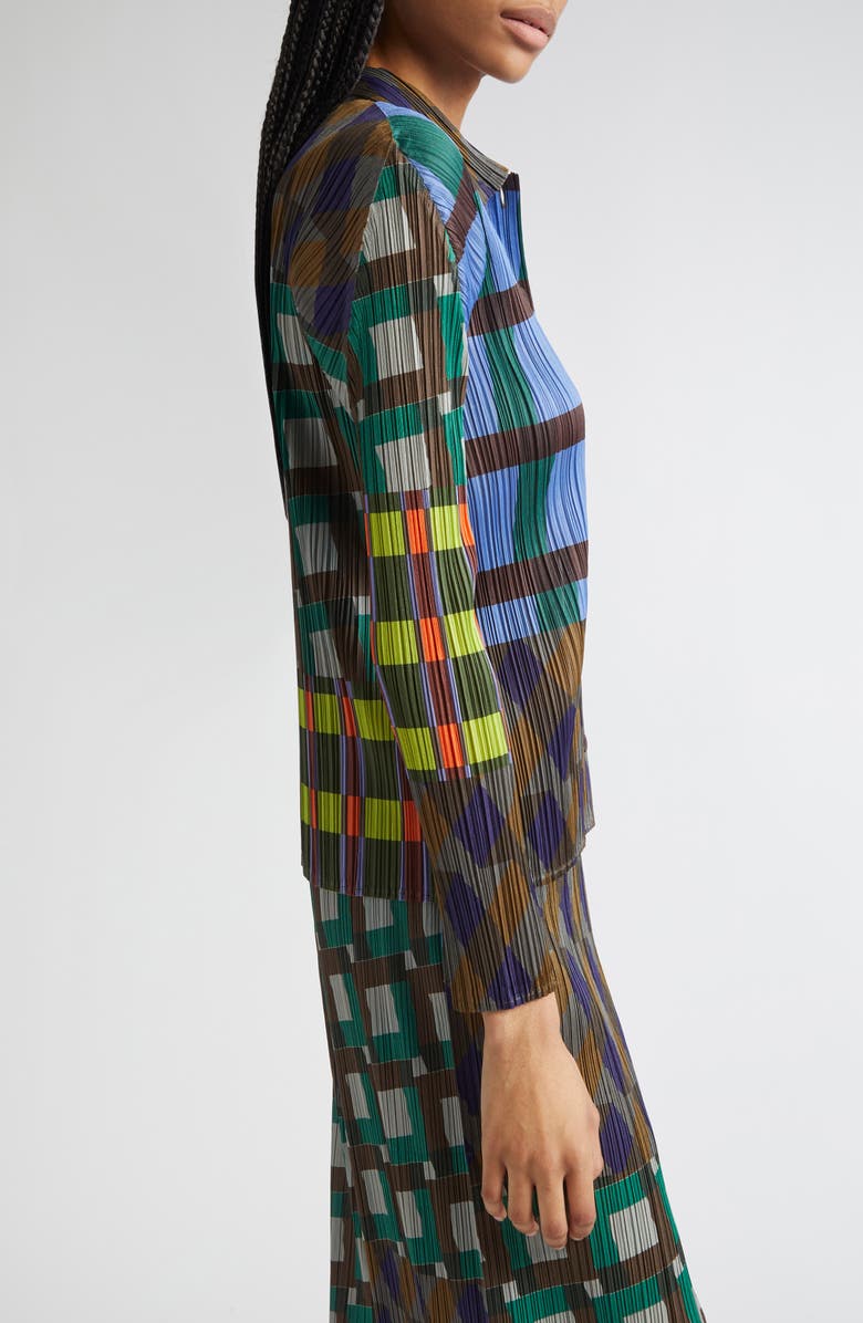 Pleats Please Issey Miyake Harmony Pleated Long Sleeve Button-Up Shirt, Alternate, color, Blue