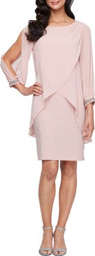 SL FASHIONS Cold Shoulder Long Sleeve Capelet Cocktail Dress