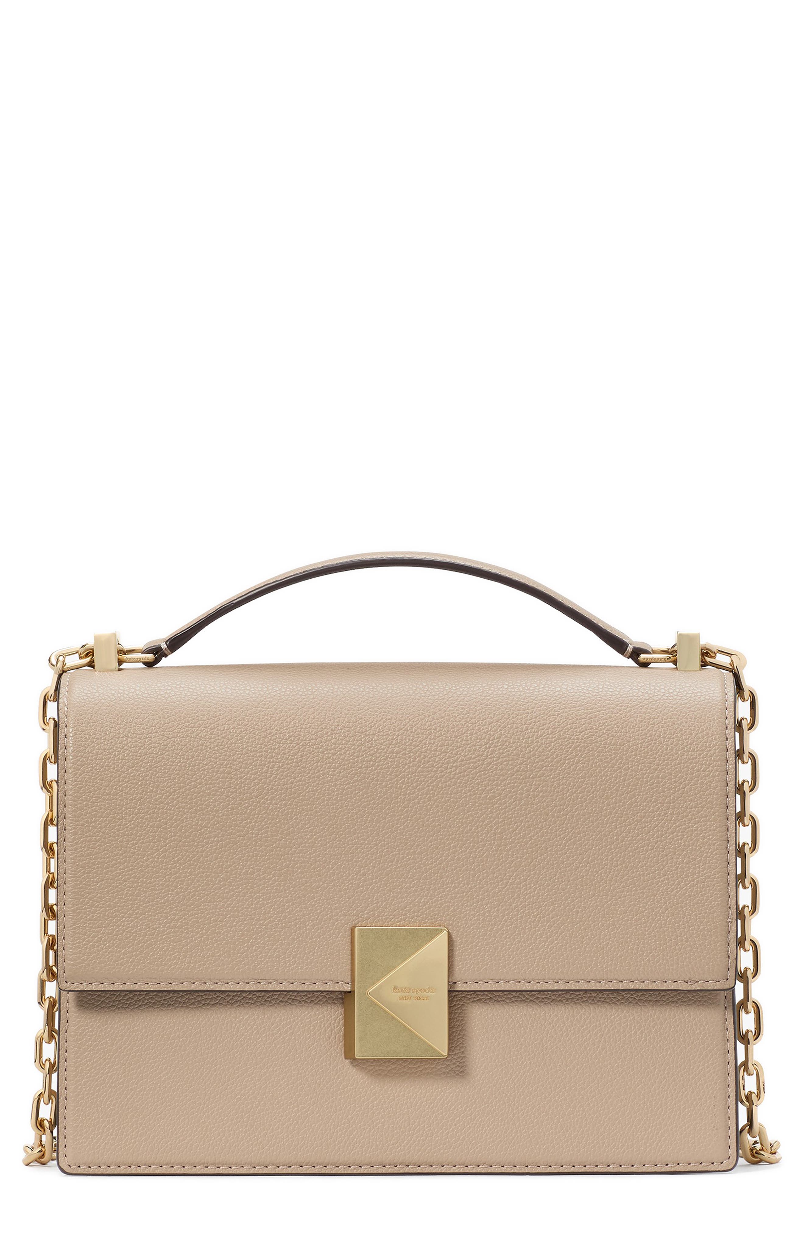 Kate Spade New York deco pebbled leather convertible crossbody bag, Main, color, Timeless Taupe