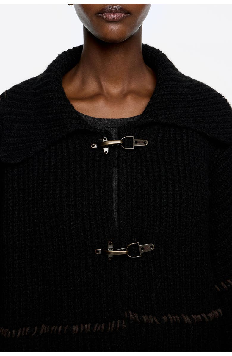 Bimba y Lola Cardigan With Metal Hooks, Alternate, color, Black