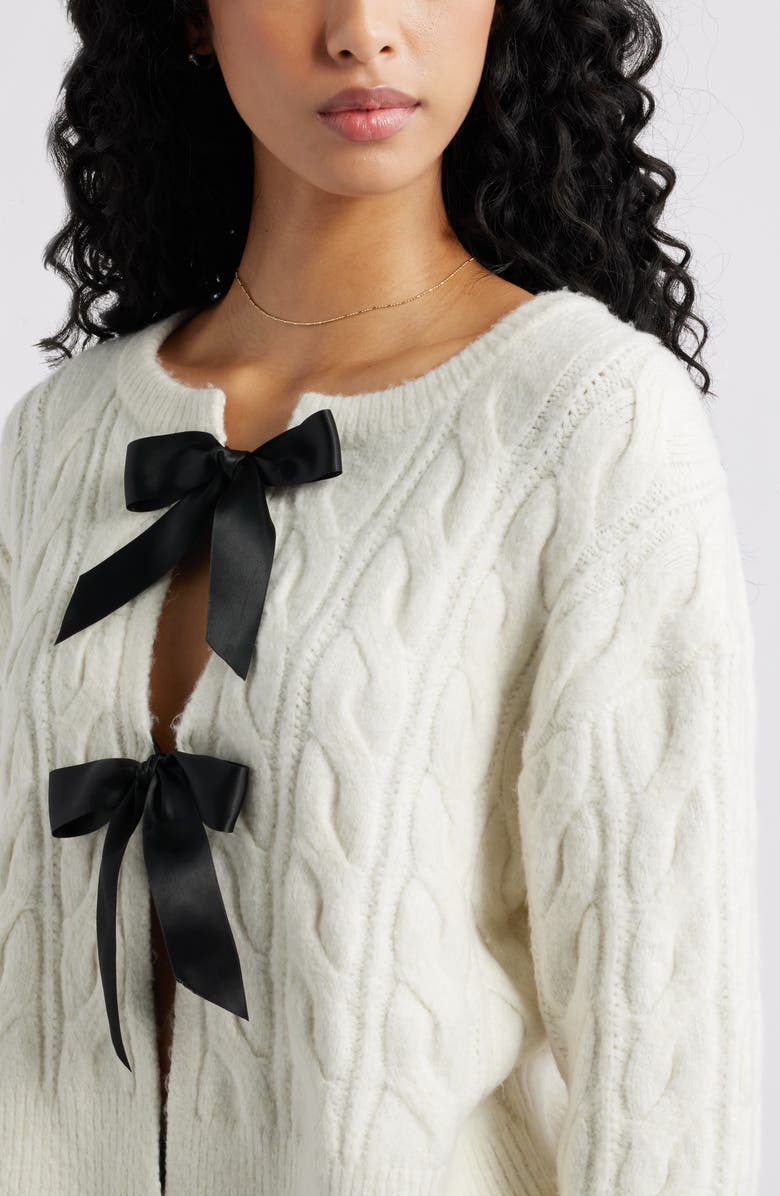 BP. Cable Bow Tie Cardigan, Alternate, color, Ivory