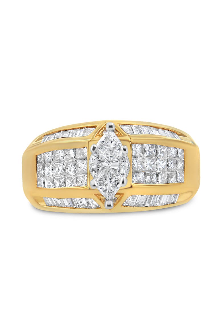 14K Yellow and White Gold 1 3/4 Cttw Multi Shaped Diamond Ring, Main, color, Yellow