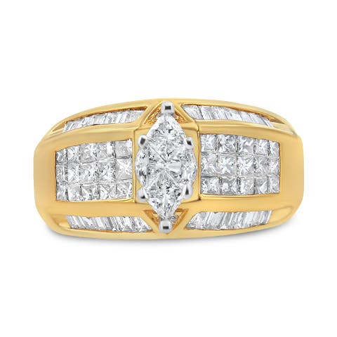 14K Yellow and White Gold 1 3/4 Cttw Multi Shaped Diamond Ring