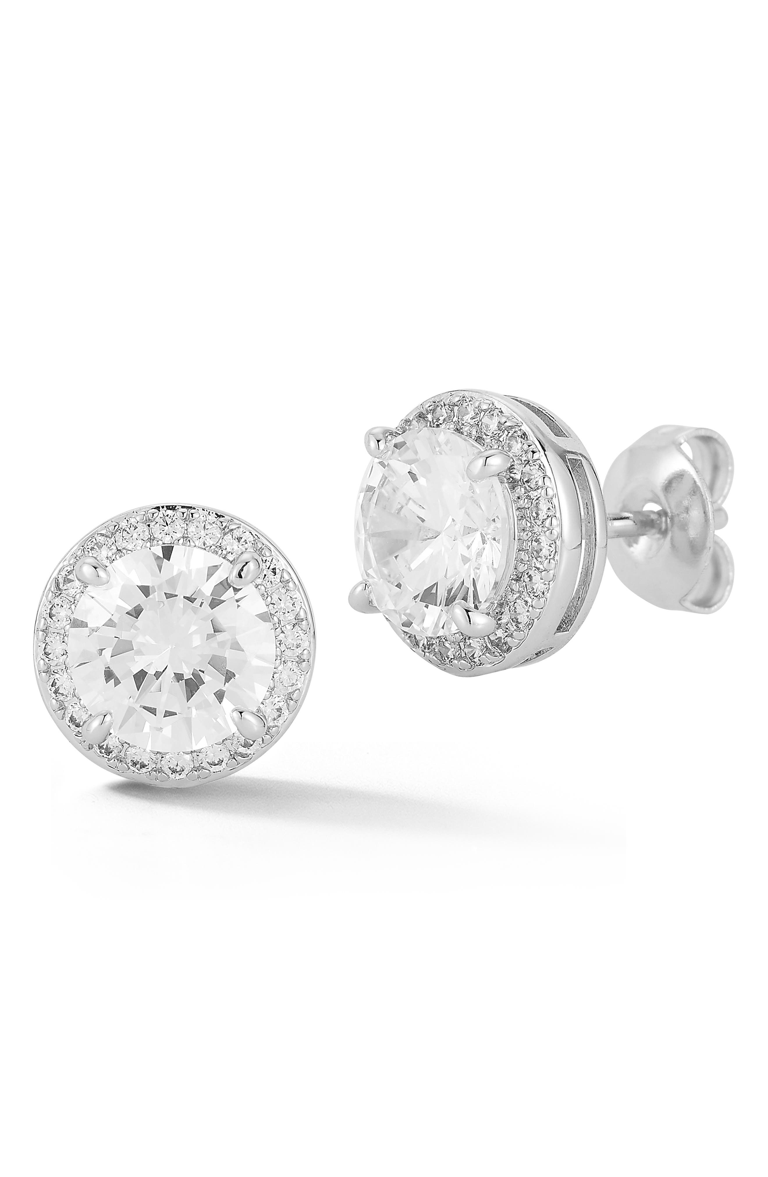 Round Cubic Zirconia Halo Stud Earrings