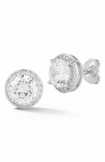 Round Cubic Zirconia Halo Stud Earrings