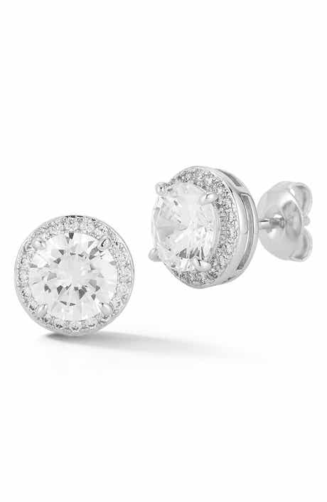 Round Cubic Zirconia Halo Stud Earrings
