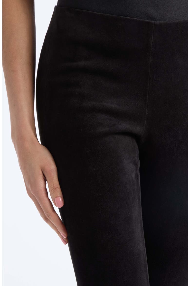 Split Hem Crop Stretch Suede Pants, Alternate, color, BLACK