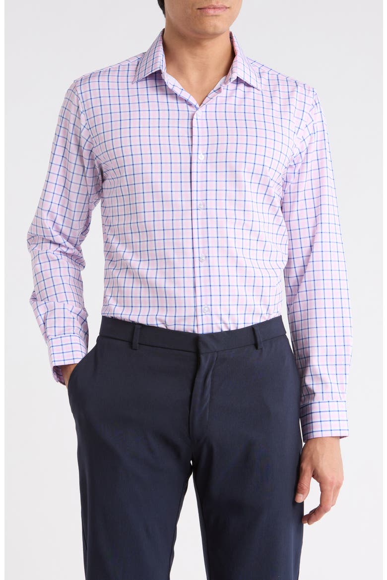 Windowpane Stretch Button-Up Shirt, Main, color, PINK