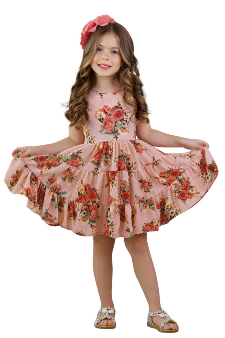 Girls Boho Blossom Tank Tiered Dress, Main, color, Pink