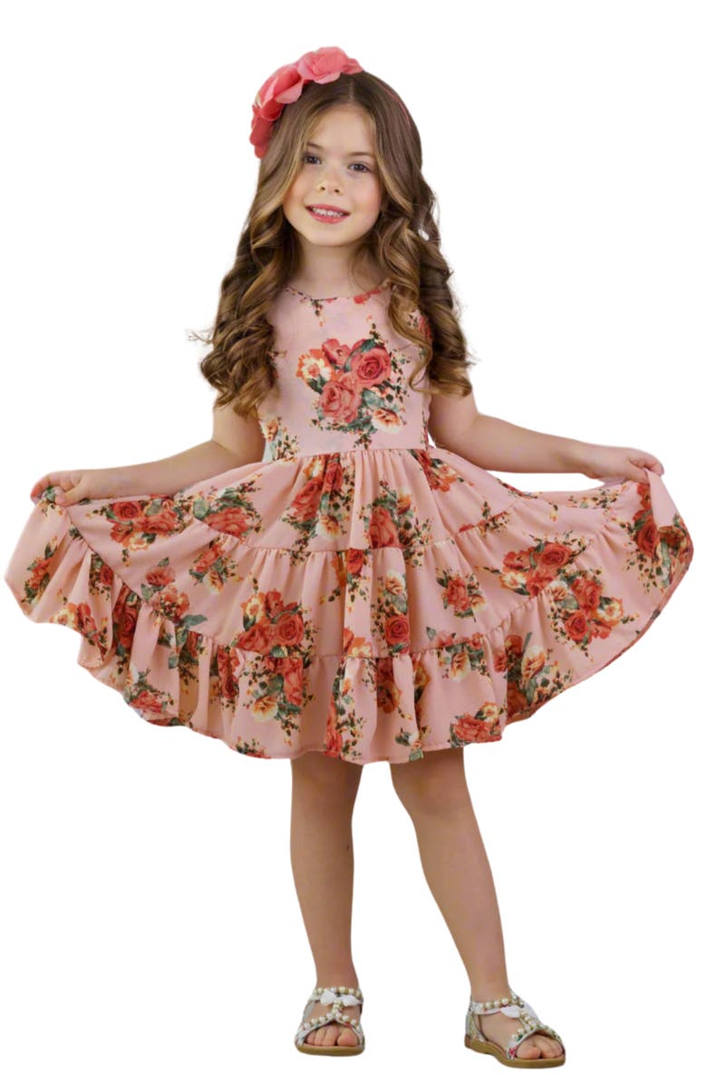 Mia Belle Girls Girls Boho Blossom Tank Tiered Dress, Main, color, Pink