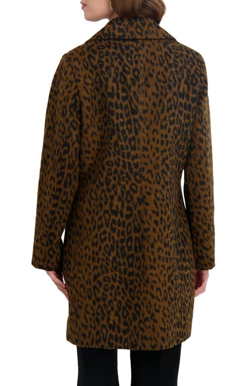 Tahari Lina Single Breasted Leopard Print Coat In Brown