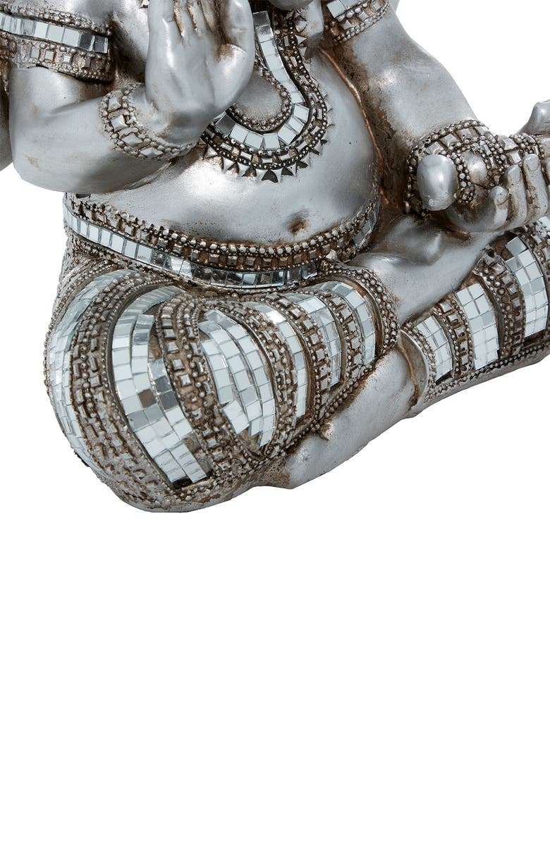 VIVIAN LUNE HOME Silvertone Polystone Meditating Ganesh Sculpture with Engraved Carvings and Relief Detailing, Alternate, color,