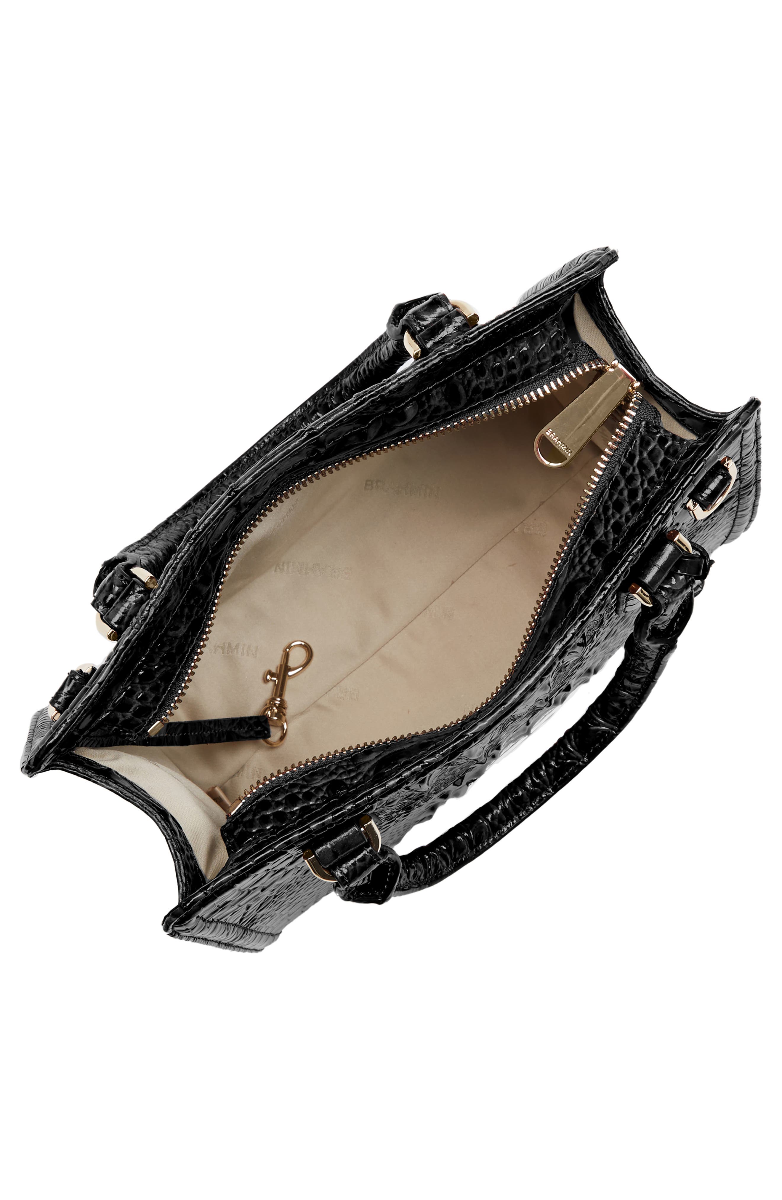 Brahmin Cami Croc Embossed Leather Satchel, Alternate, color, Black