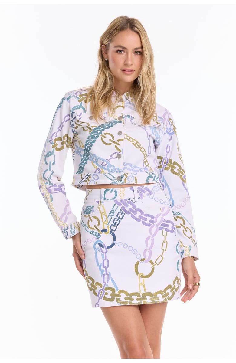 The Noli Shop Monaco Denim Skirt, Alternate, color, Chain Print