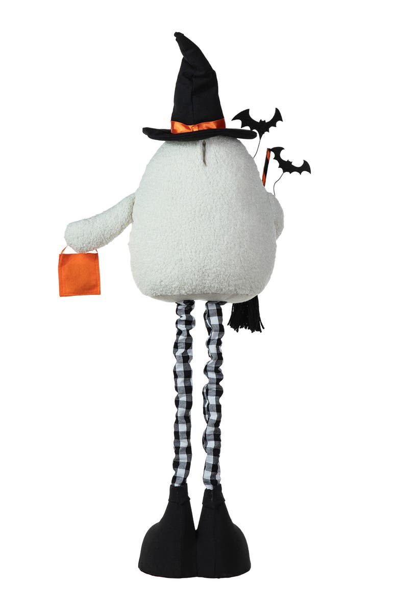 Glitzhome Lighted Halloween Fabric Standing Ghost With Telescoping Legs and Timer, Alternate, color, White
