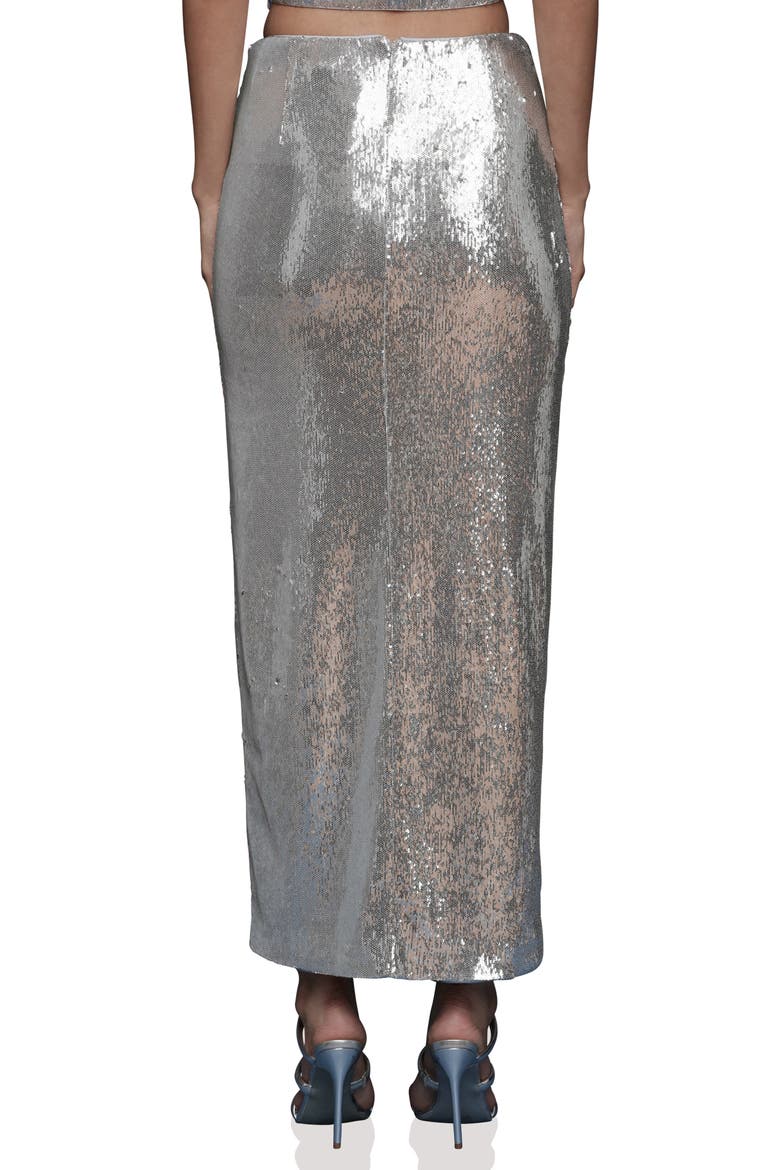 Metallic Rosette Detail Ruched Maxi Skirt, Alternate, color, SILVER