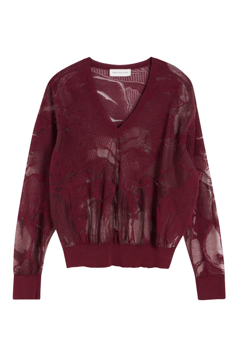 Lace Effect Jacquard Sweater, Alternate, color, BORDEAUX