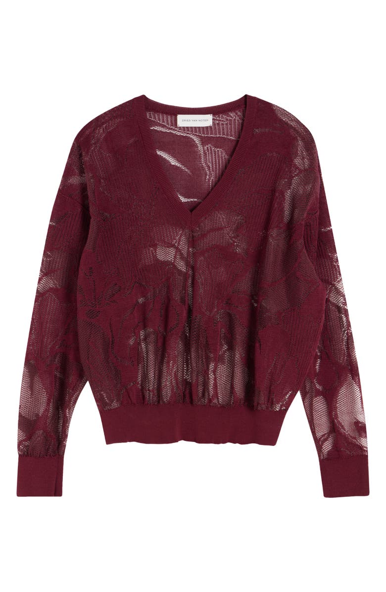Dries Van Noten Lace Effect Jacquard Sweater, Alternate, color, Bordeaux