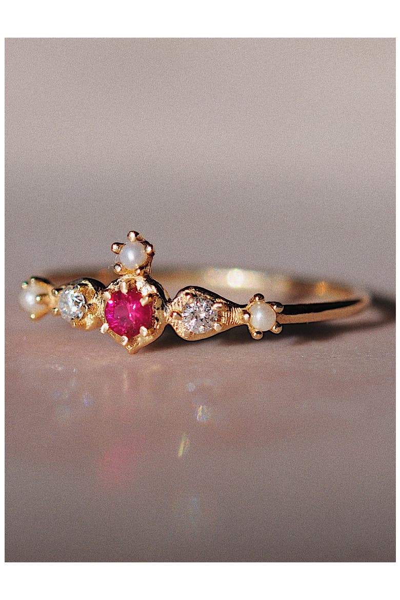Shalimar Ruby, Diamond & Freshwater Pearl Ring, Alternate, color, GOLD