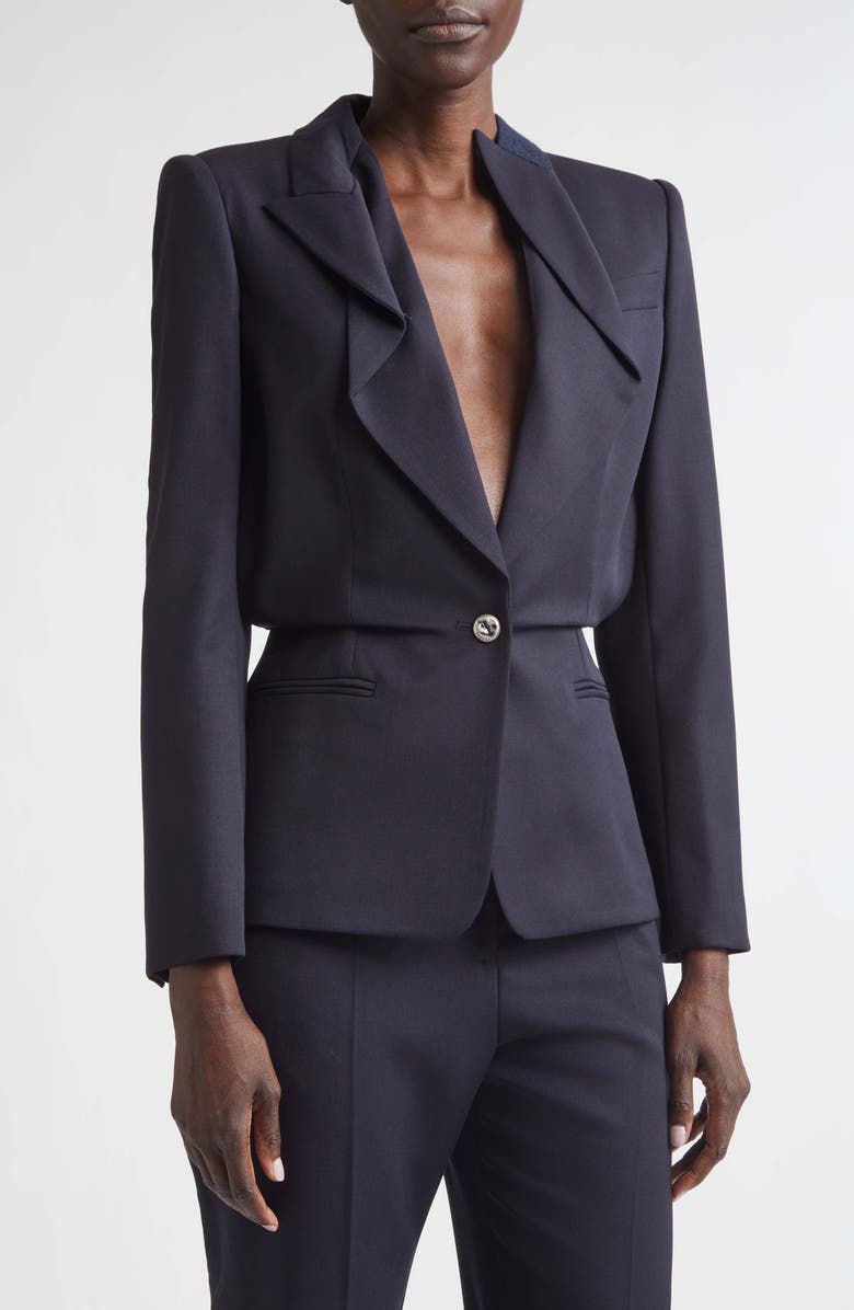 McQueen Cotton Folded Lapel Jacket, Main, color, Navy