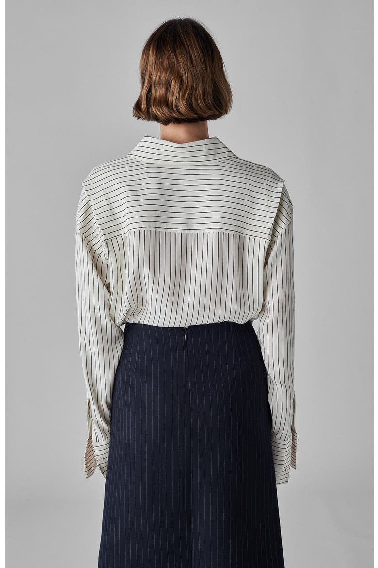 Striped Button Down Shirt in Silk, Alternate, color, Beige/Navy Stripe