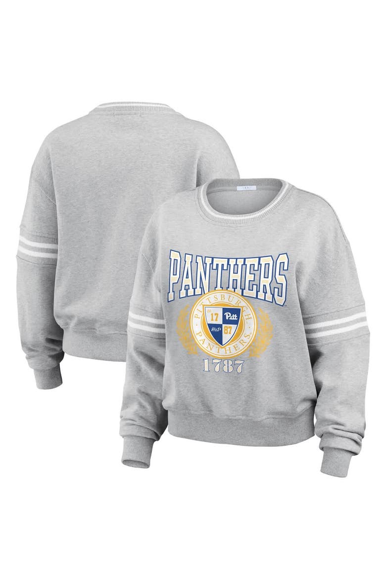 Women's WEAR by Erin Andrews Heather Gray Pitt Panthers Classic Stripe Pullover Sweater, Alternate, color, Heather Gray