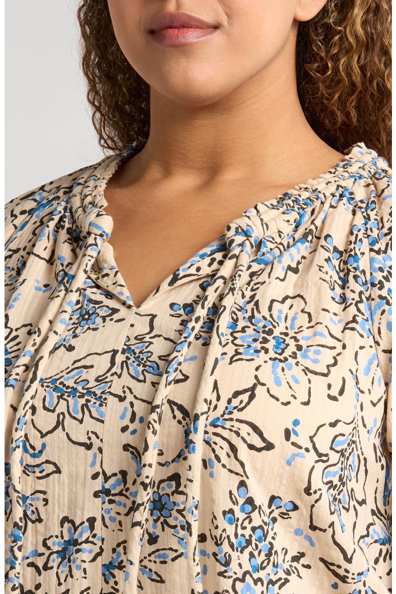 Floral Cotton Peasant Top, Alternate, color, STONE/ BLUE CRUSH MULTI