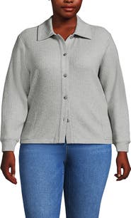 Lands' End Waffle Relaxed Long Sleeve Shirt Jacket