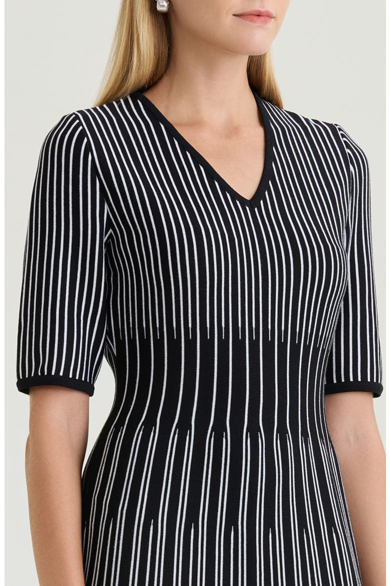 Fit-N-Flare Linear Soft Knit Midi Dress, Alternate, color, Black/White