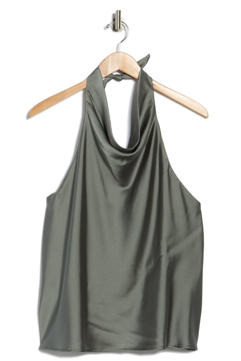 Satin Halter Top, Alternate, color, NEW SAGE