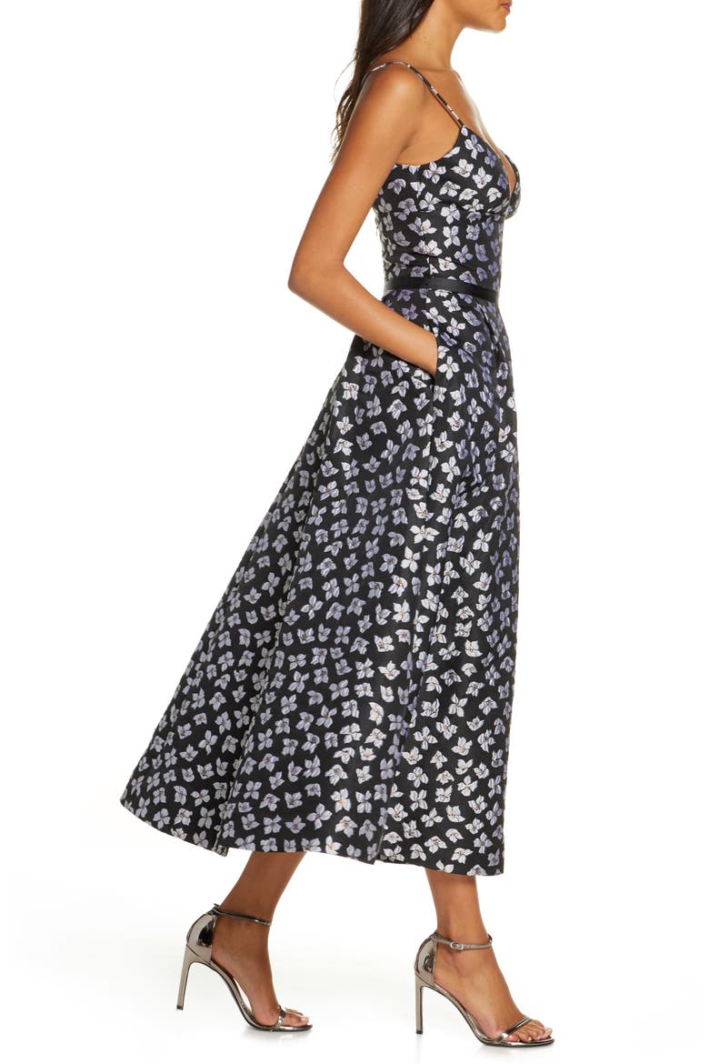 Floral Jacquard Evening Dress, Alternate, color, JET MULTI