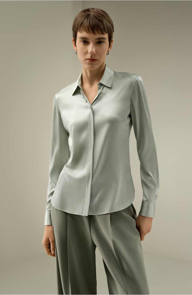 Lilysilk Elegant Silk Slim Fit Shirt, Alternate, color, Silver Sage