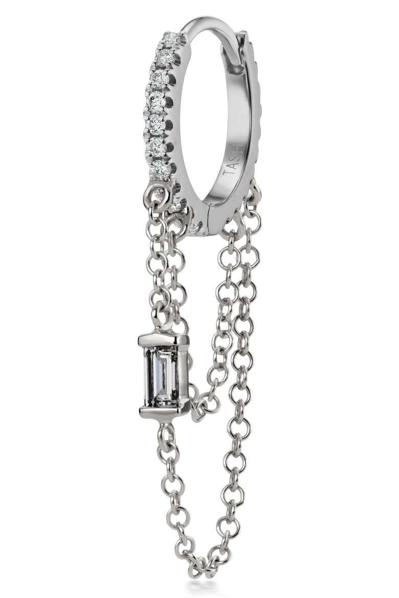 Baguette Diamond Double Chain Eternity Earring, Main, color, WHITE GOLD/ DIAMOND